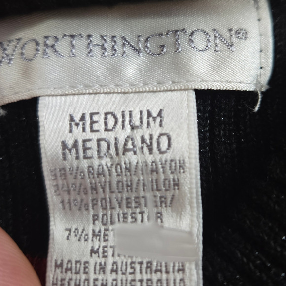 Y2K Red Black Stripe Glitter Metallic Ribbed Knit Turtleneck Sweater Size Medium - Picture 6 of 8